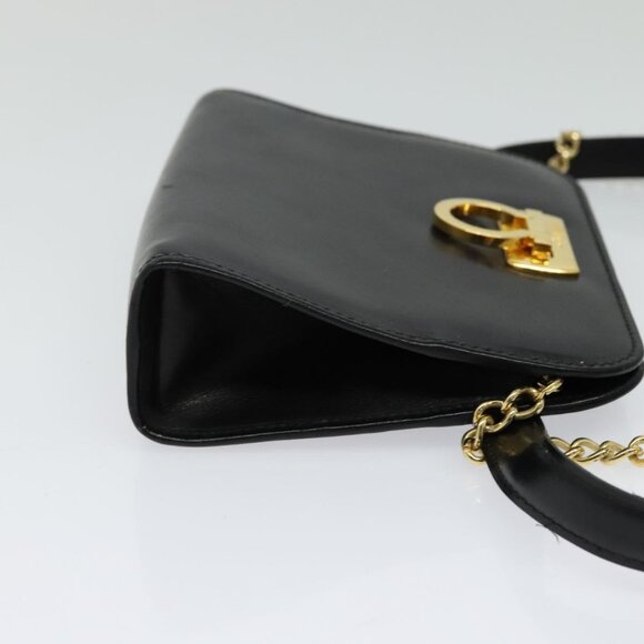 Salvatore Ferragamo Gancini Chain Bag Leather 2way Black Gold Silver Auth hk2202 - Picture 4 of 16